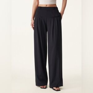 OGL Black Drapey Bamboo Ponte Mid Rise Wide Leg Trouser with Pockets